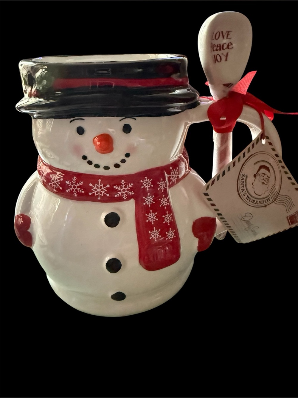 Winter Wonder Lane Holiday Snowman Mug Matching Stirring Spoon Ceramic 22oz